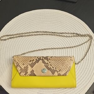 Christian Dior Yellow and Snake Print Wallet On Chain